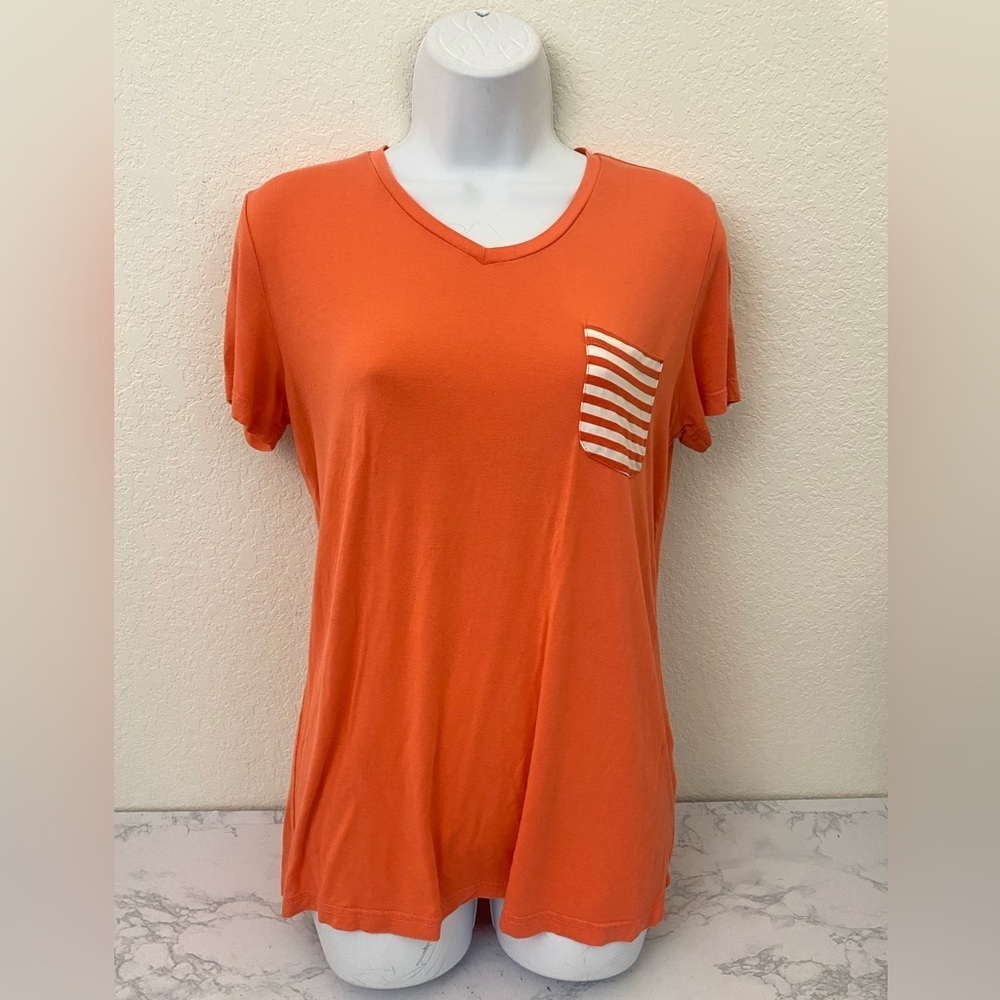 HOTOUCH Short Sleeve Pocket T Shirt Womens M Relaxed Orange Flag Pullover​​​